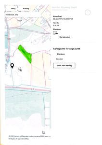 Kart fra et kartlagssystem som viser eiendomsgrenser, koordinater og eiendomsnummer.