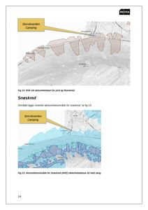 Kart som viser NVE sitt aktsomhetskart for jord og flomskred, samt snøskred-områder for Storviksanden Camping.