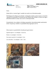 Fotografier som viser observasjoner av grunnforhold ved sjaktgraving på tomtene, inkludert lag av organisk toppjord, morene, sand-silt og leire.