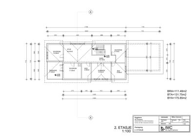 Etasjeplan for 2. etasje med romfordeling, mål og arealoppsett.
