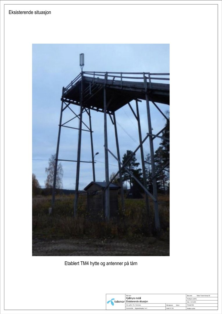 Fotografi av eksisterende situasjon med TM4-hytte og antenner på et tårn.