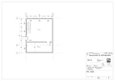 Etasjeplan for kjeller (Plan - Kjeller) med romfordeling, mål og arealangivelse.