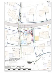 Situasjonskart som viser bygningens plassering i forhold til nabolag, veier og grunneiergrenser.