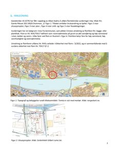 Bildet viser en topografisk kartvisning av et område med bebyggelse og en elv, som illustrerer situasjonen for flomfare.