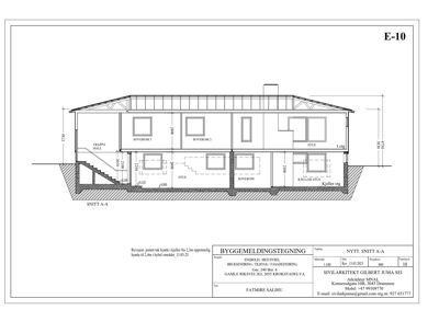 Snittegning (SNITT A-A) av en bolig med romfordeling og høydemål.