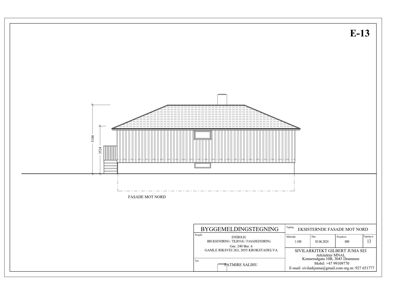 Fasadetegning av en eksisterende bygning sett fra nord.