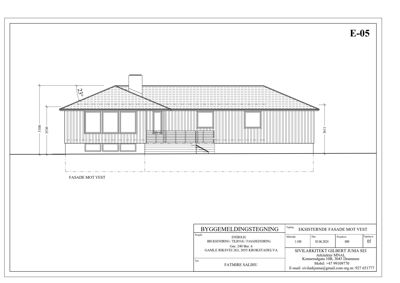 Fasadetegning av en eksisterende bygning sett fra vest.