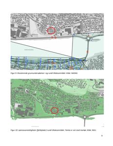 Bildet viser to kart som illustrerer grunnundersøkelser og løsmasseområder i et byggeområde.