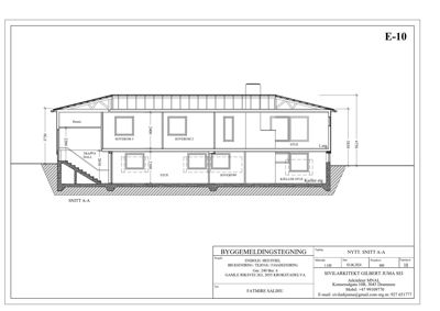 Snittegning (SNITT A-A) av en bolig som viser romfordeling og høyder.