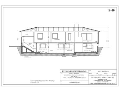 Snittegning (SNITT A-A) av en bolig som viser romfordeling og høyder.