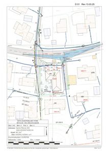 Situasjonsplan som viser bygningens plassering i forhold til nabolag, veier og grunneiergrenser.