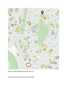 Kart over et boligområde med gater (Lupinsveien, Triflinga) og tomtenummer. Bildet viser også en markert tomt (15) og en tekstnotat om utført tappendest.