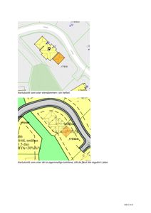 Bildet viser to kartutsnitt. Det øverste viser eiendommen med bygninger og punkter (7, 8, 9) markert. Det nederste viser opprinnelige tomtegrenser og reguleringsforhold (B6, frittl. småhus, BYA).