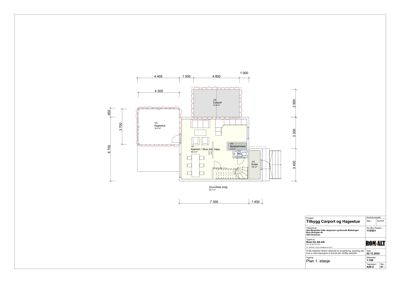 Etasjeplan (Plan 1. etasje) som viser romfordeling, mål og funksjoner i en bygning.