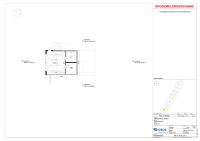 Situasjonsplan som viser plassering av en garasje i forhold til nabohus (HusA1, HusA2) og eiendomsgranser.