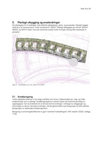 Oversiktsplan (situasjonsplan) som viser plassering av 9 eneboliger, garasjer, asfalterte arealer og gressarealer i forhold til terrenget.