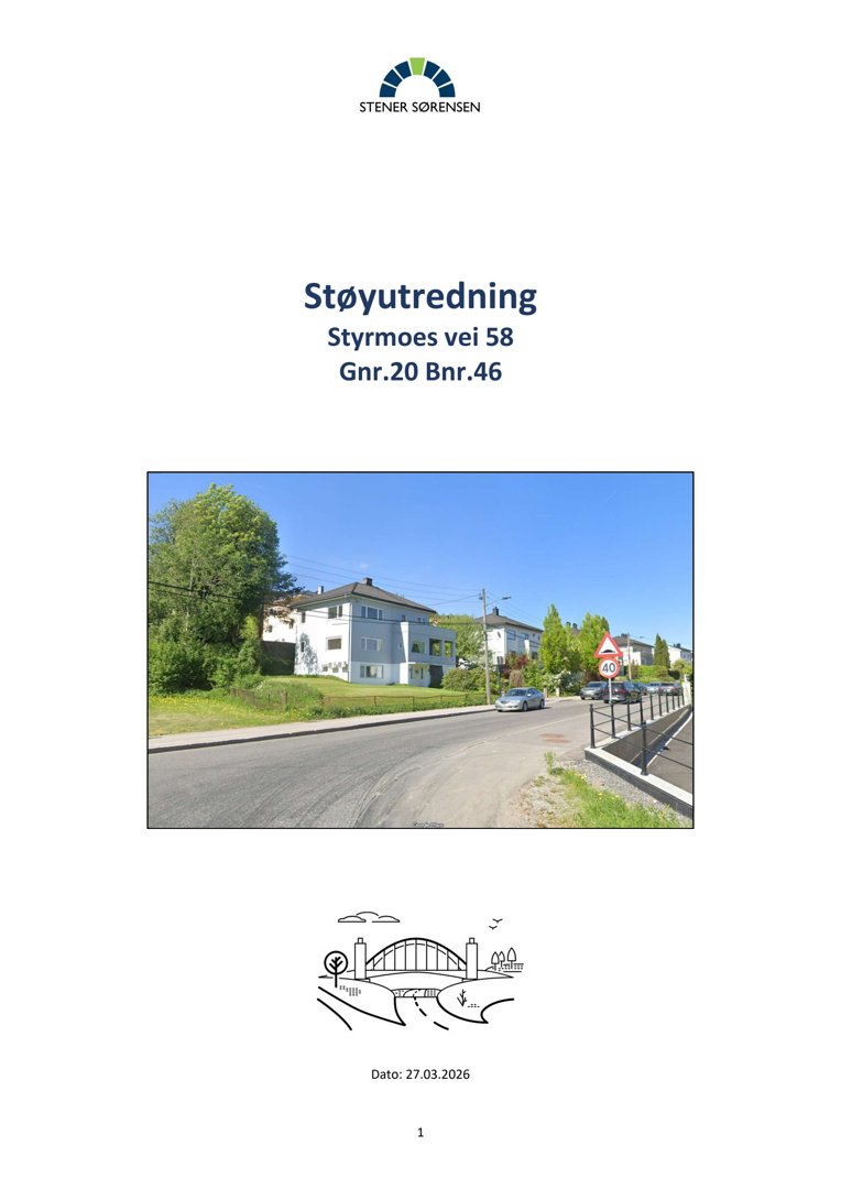 Fotografi av en bolig og omgivelsene sett fra veien, inkludert en bil og trafikkregulering.