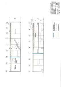 Snittegning av en bygning som viser romfordeling og konstruksjon.