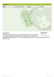 Kart som viser skogområder (Vernskog) i et geografisk område, inkludert topografi og vegnett.