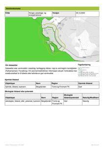 Et kart som viser vannforekomster og vannkvalitet i et vassdrag (Bergsfjorden).