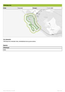 Et kart som viser et område med hekk og steiner, hentet fra FKB-Naturinfo.