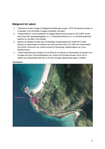 Bildet viser en oversiktskart (flyfoto) av et område med en vei og et merket 'Omsøkt areal'.