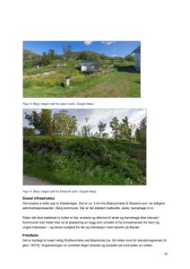 Fotografier av et område (Berg i dag) sett fra ulike vinkler, inkludert en bygning og vegetasjon.