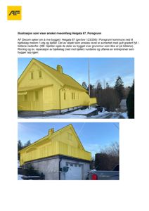 Fotografier av en eksisterende bygning med overlagte gule fyll som illustrerer ønsket riveomfang.