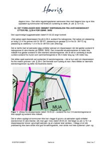 Et utklipp fra en situasjonsplan som viser eiendomsgrenser (MUR 2, MUR 3) og et søknad om dispensasjon for avstand fra nabogrense.