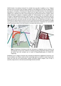 Et situasjonskart eller tomtelag som viser eiendomsgrenser (MUR 2, MUR 3), arealer og en markert konfliktområde. Bildet er tatt fra et dokument med tekst om rettighetssaker.