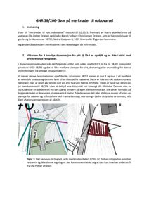 Situasjonsplan som viser eiendomsgranser, vegføring og murer i forhold til naboeiendom.