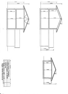 Fasadetegning som viser oppriss av en bygning sett fra siden, med angitte mål og romfordeling.