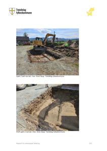 Fotografier av arkeologiske utgravninger (sjakt) på en byggeplass.