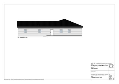 Fasadetegning (opprikk) av en husbygning sett fra nordvest.