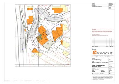 Situasjonsplan (Basiskart) som viser tomtens beliggenhet, nabolag, veier og høydekurver.
