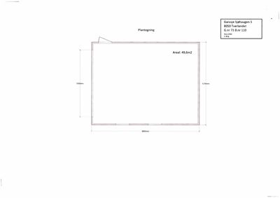 En plantegning av en garasje med angitte mål (8000mm x 5000mm) og areal (49,6m²).