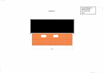 Fasadetegning av en garasje (Fasade Nord) med oppriss av tak og fasademateriale.