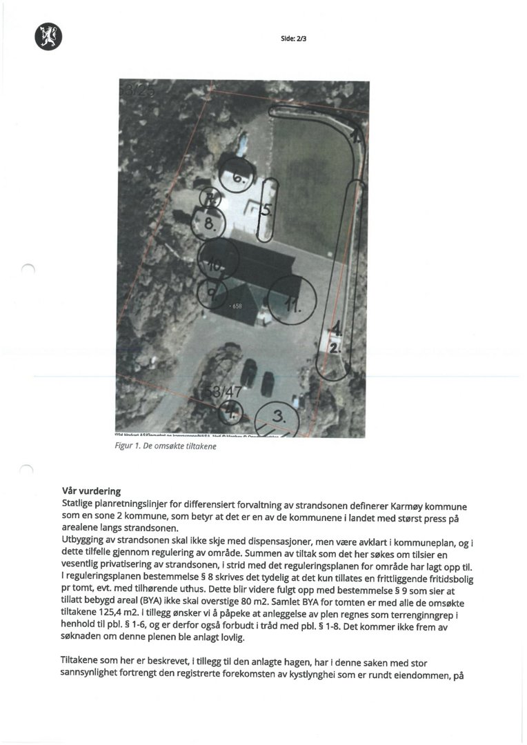 Et flyfoto eller luftfoto av eiendom med markerte områder (1-11) og en tekstbeskrivelse under.