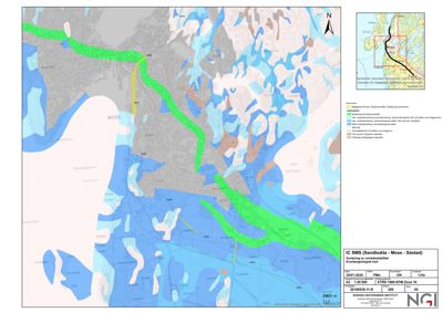 Kart som viser grunnvannssoner og grunnstabilitet i Moss kommune.