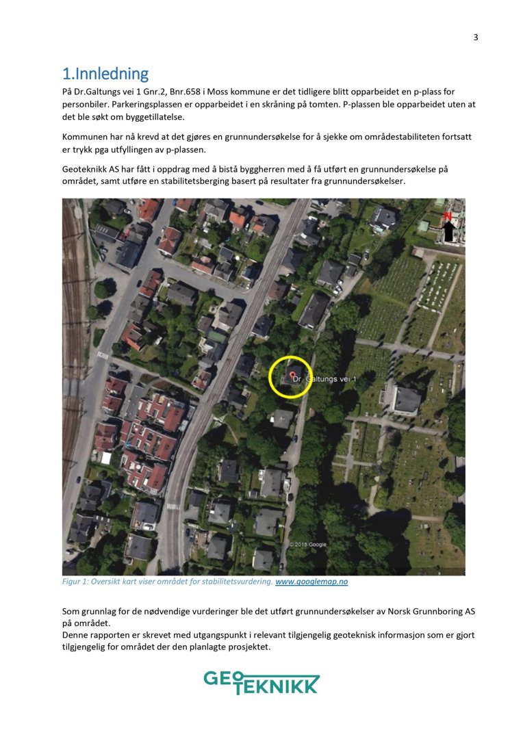 Et oversiktskart (satellittbilde) som viser et område med hus, veier og grønt, med en markert tomt (Dr. Galltungs vei 1) og en p-plass.
