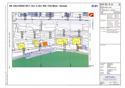 Situasjonsplan som viser tomtens beliggenhet, nabolag, veier og bygningers plassering.