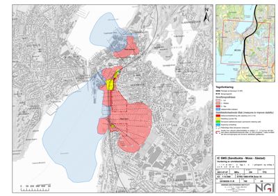 Kart over Moss kommune som viser et område med geoteknisk vurdering (stabilitet, erosjon, etc.).