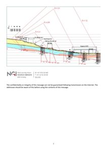Snittegning som viser grunnforhold, grunnvann og bygningers plassering i forhold til terrenget.