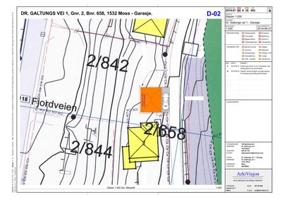 Situasjonsplan (tomteplan) som viser tomtene 2/658 og 2/844, bygningers plassering, veier og grenser.
