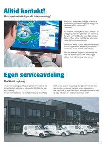 Fotografi av en person som bruker en datamaskin for å overvåke et anlegg, samt et bilde av en bygning med servicebiler foran.