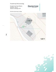 Situasjonsplan (kartskisse) som viser plassering av et minirensesanlegg på eiendommen 128/12 i forhold til naboeiendom 128/11 og omgivelsene.