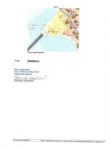 Bildet viser en utsnitt reguleringsplan (kart) med en markert tomt, samt en signert kopi av et brev.