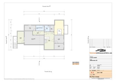 Etasjeplan (Eks Plan U etasje) som viser romfordeling, mål og orientering for en bolig.