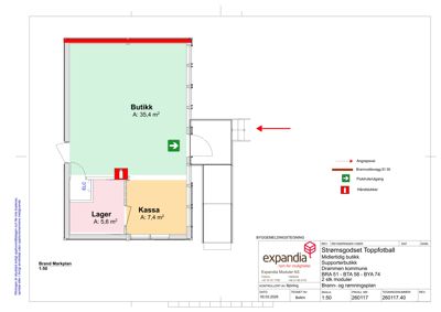 Etasjeplan (brandmarkplan) som viser romfordeling i en modulbygningsprosjekt.