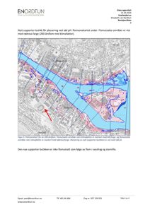Flomsonekart som viser et flomutsatt område med en markert plassering for en ny supporter-butikk.